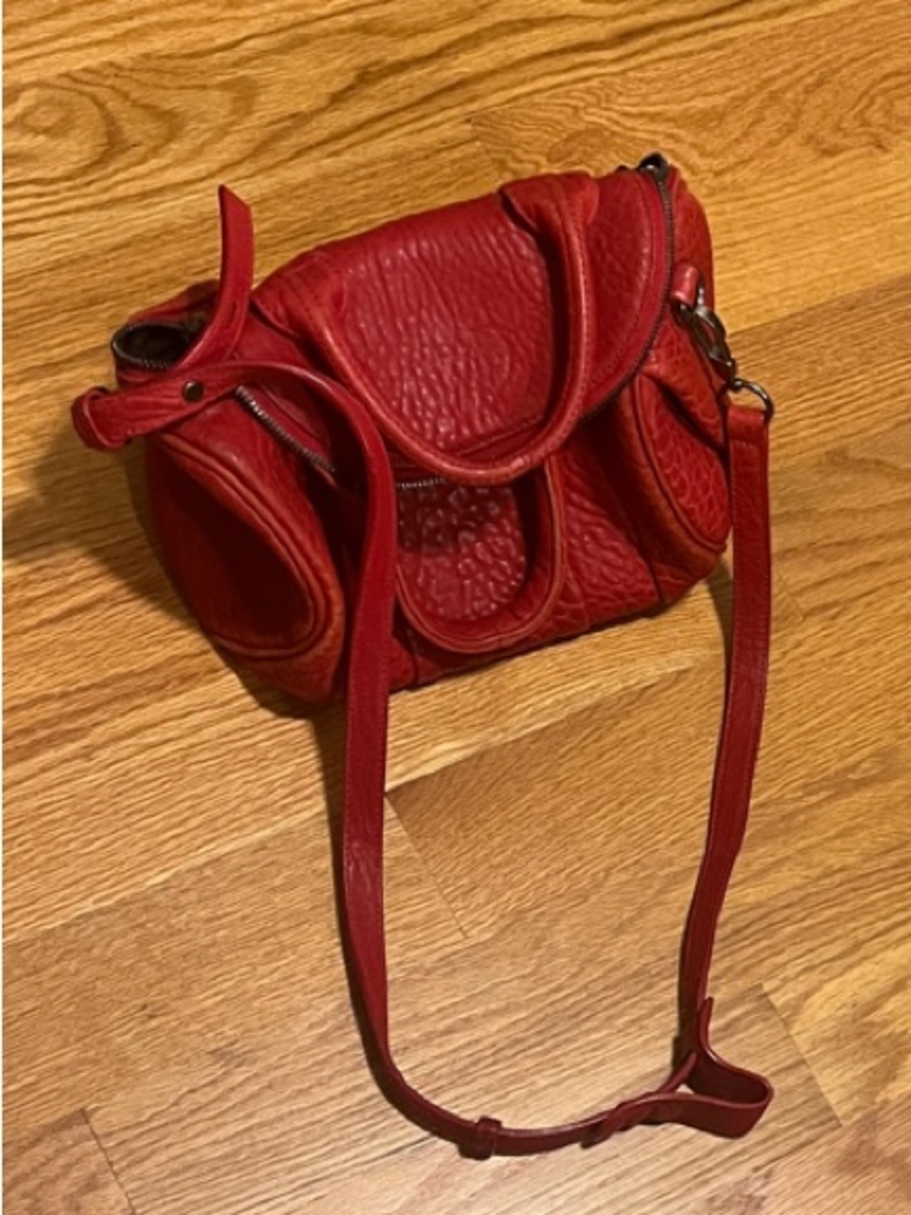 Alexander Wang Red Textured Leather Shoulder Bag with Long Strap